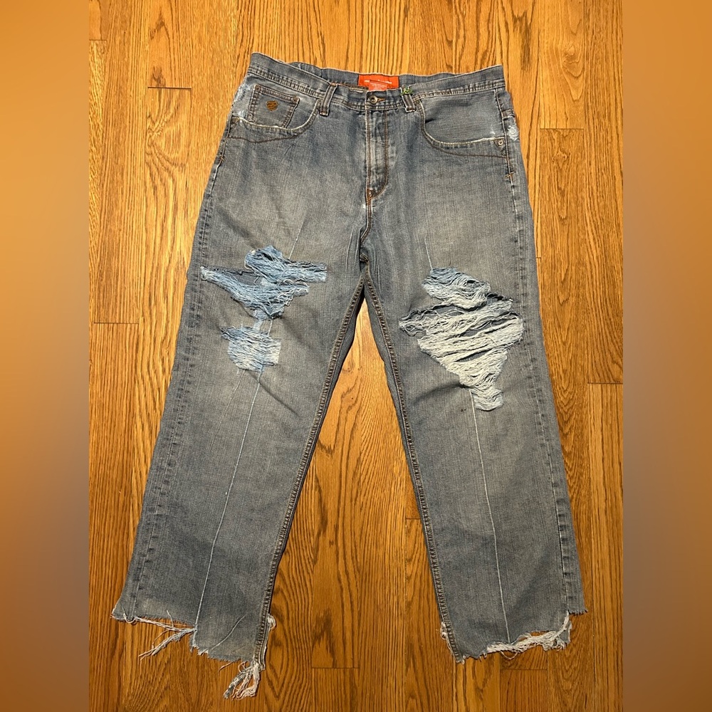 Rocawear Jeans Mens Vntg Baggy Hip Hop Skater Y2K Wide Leg Thrashed Distressed‎ - Picture 4 of 12